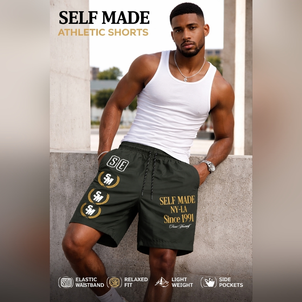 👉 Men’s Self Made NY-LA Graphic Athletic Shorts Size M Streetwear Green